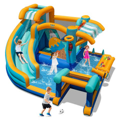 9 in 1 Inflatable Water Park with Water Cannon and Snack Counter, Blower Not Included