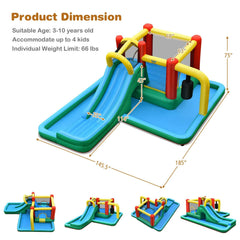 6-in-1 Inflatable Bounce House with Extra Long Slide, Tunnel and Pendulum, Blower Included