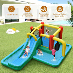 6-in-1 Inflatable Bounce House with Extra Long Slide, Tunnel and Pendulum, Blower Included