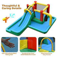 6-in-1 Inflatable Bounce House with Extra Long Slide, Tunnel and Pendulum, Blower Included