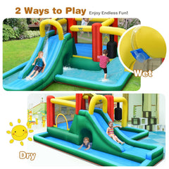 6-in-1 Inflatable Bounce House with Extra Long Slide, Tunnel and Pendulum, Blower Included