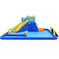 6-in-1 Inflatable Water Park with Soccer Goal, Water Guns and Climbing Wall, No Blower