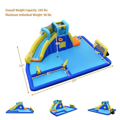 6-in-1 Inflatable Water Park with Soccer Goal, Water Guns and Climbing Wall, No Blower