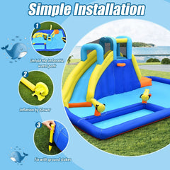 6-in-1 Inflatable Water Park with Soccer Goal, Water Guns and Climbing Wall, No Blower