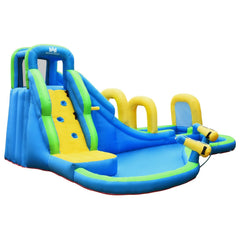 Inflatable Water Park with Climbing Wall, Basketball Hoop and Water Guns, No Blower