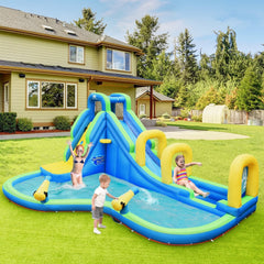 Inflatable Water Park with Climbing Wall, Basketball Hoop and Water Guns, No Blower