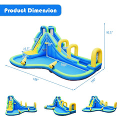 Inflatable Water Park with Climbing Wall, Basketball Hoop and Water Guns, No Blower