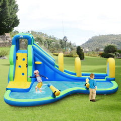 Inflatable Water Park with Climbing Wall, Basketball Hoop and Water Guns, No Blower