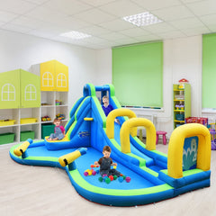 Inflatable Water Park with Climbing Wall, Basketball Hoop and Water Guns, No Blower