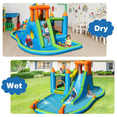Castle Inflatable Water Park with 19.5 ft Frame, Safety Netting and Blower Included