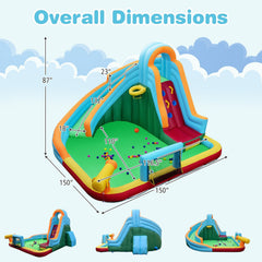 Inflatable Water Slide Park 6-in-1 with Long Slide and Splash Pool, No Blower, Ages 3 to 12