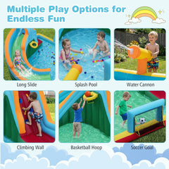 Inflatable Water Slide Park 6-in-1 with Long Slide and Splash Pool, No Blower, Ages 3 to 12
