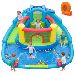 Dinosaur Themed Inflatable Water Park with Double Slides and Blower Included, Ages 3 to 10