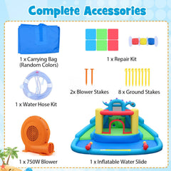 Dinosaur Themed Inflatable Water Park with Double Slides and Blower Included, Ages 3 to 10