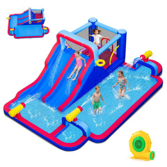Giant Inflatable Water Park with Double Slides, Three Cannons and 750W Blower