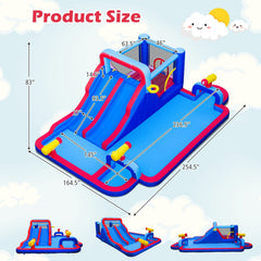 Giant Inflatable Water Park with Double Slides, Three Cannons and 750W Blower