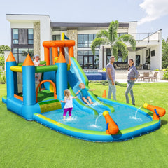 Castle Inflatable Water Park with Crawling Tunnel, Ball Pit and 60 Ocean Balls, No Blower