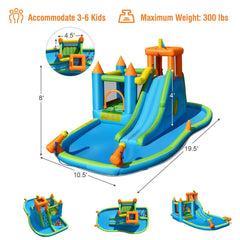 Castle Inflatable Water Park with Crawling Tunnel, Ball Pit and 60 Ocean Balls, No Blower