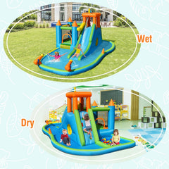 Castle Inflatable Water Park with Crawling Tunnel, Ball Pit and 60 Ocean Balls, No Blower