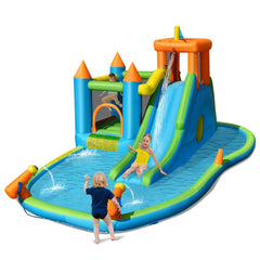 Castle Inflatable Water Park with Crawling Tunnel, Ball Pit and 60 Ocean Balls, No Blower