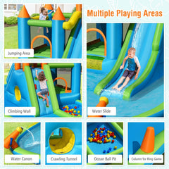 Castle Inflatable Water Park with Crawling Tunnel, Ball Pit and 60 Ocean Balls, No Blower