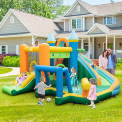 Inflatable Water Slide with Dual Slides and Splash Pool Bounce House with 735W Blower
