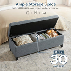 Rectangular Entry Bench, Tufted Upholstered Linen Fabric Wood Feet Storage Ottoman Bench, Beige