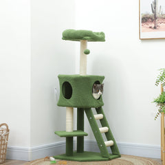 47" Tall Cat Tree Tower with Condo, Ladder, Scratching Posts and Hanging Ball, Light Grey