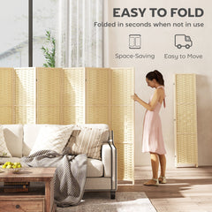 4-Panel Room Divider, 5.6 FT Bamboo Freestanding Folding Privacy Screen for Indoor Bedroom Office, Natural Wood