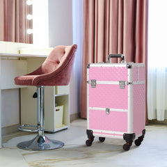 Portable Aluminum Makeup Train Cases, Rolling Makeup Case, Salon Beauty Cosmetic Jewelry Organizer Trolley with 4 Wheels, Black