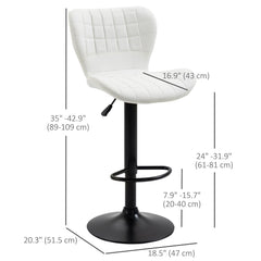 Bar Stools Set of 2 Adjustable Height Swivel Bar Chairs in PU Leather with Backrest & Footrest, White