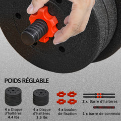 44lbs 2-in-1 Adjustable Dumbbells Weight Set, Dumbbell Hand Weights Barbell for Body Fitness, Lifting Training for Home, Office, Gym, Black and Red