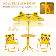 Kids Folding Picnic Table and Chair Set Pattern Outdoor Garden Patio Backyard with Removable & Height Adjustable Sun Umbrella Brown