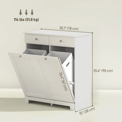 Laundry Cabinet, Tilt Out Laundry Hamper Cabinet with 2 Baskets, Bathroom Hamper Cabinet with 2 Drawers, Black