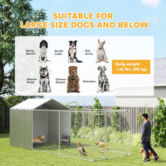 Galvanized Steel Dog Kennel Outdoor with Waterproof & UV-Resistant Cover for Large Dogs, 13.1' x 7.5' x 7.5'