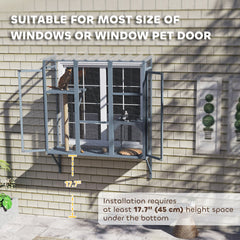 Wooden Catio Outdoor, Cat Window Box Enclosure for 2-3 Large Cats with 2 Jumping Platforms & Scratching Post, Grey
