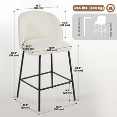 Set of 2 Counter Height Barstools, Upholstered Linen Bar Stools with Backrest, Footrest and Steel Legs, Dark Grey