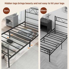 Metal Full Platform Bed Frame with Headboard, Steel Slat Support, Underbed Storage, No Box Spring Needed, Easy Assembly
