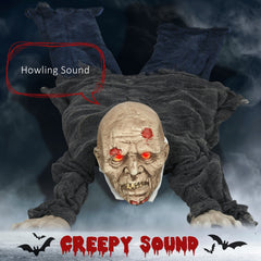 55.9 Inch/4.7ft Life Size Outdoor Halloween Decoration Hanging Mummy with Spider Web, Animated Prop Decor with Sound and Motion Activated, Light Up Eyes, Creepy Sound