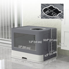 Cat Litter Box, Front Enter & Top Exit Cat Litter Tray with Scoop, Pull-out Tray, Easy to Clean, Green