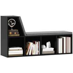 Multi-Purpose Bookshelf with 5 Cubes, 5-Cubby Bookcase with Cushioned Reading Nook and Storage Shelves, Blue