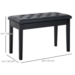30" Piano Bench with Padded Cushion and Storage, Faux Leather Keyboard Bench with Solid Wood Legs, Black
