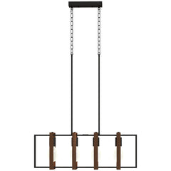 Farmhouse Kitchen Island Lighting, Linear Pendant Light with 4 Rotatable Frames and Adjustable Height, Black