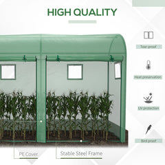 Outdoor Garden Greenhouse, Steel Greenhouse tent with 2 Doors and 4 Windows for Backyard, Patio, 9.8'x3.3'x6.6', Green