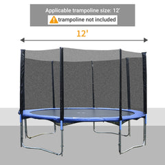 12FT Trampoline Net Enclosure Trampolining Bounce Safety Accessories w/ 8 Poles Net Enclosure Only, Black