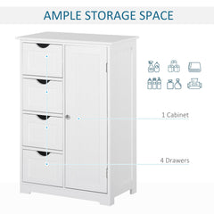 Bathroom Storage Cabinet, Floor Cabinet with Adjustable Shelf and 4 Drawers, Side Cabinet for Washroom, White