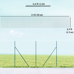 Garden Fence Barrier, Welded Fence Roll, Includes Posts & Support Braces, Green Plastic-Coated Steel