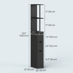 Tall Bathroom Storage Cabinet, Narrow Bathroom Cabinet with Drawers and Open Shelves for Small Spaces, White and Grey