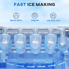 Portable Ice Maker Countertop with Handle, Self Cleaning Ice Maker Machine with Scoop and Basket, 26lbs/24Hrs, Black