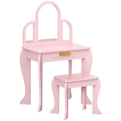 Kids Dressing Table and Chair Set, Girls Dressing Set, Makeup Desk with Drawer for 3-6 Years Old Kids, Pink